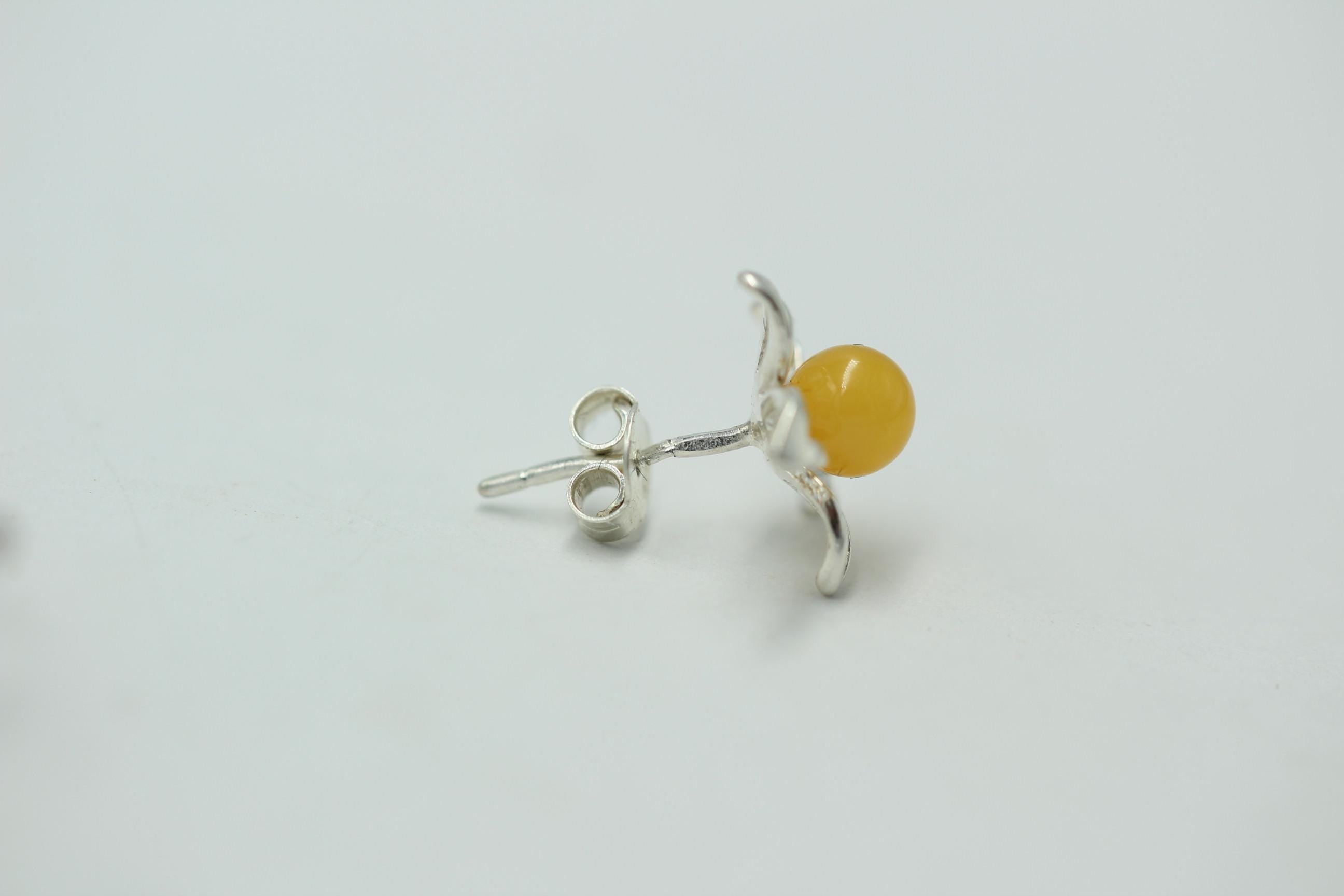 Bernsteinblume 925 Sterling Silber Ohrstecker Ohrring Silberblume mit Bernstein