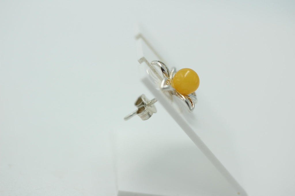 Bernsteinblume 925 Sterling Silber Ohrstecker Ohrring Silberblume mit Bernstein