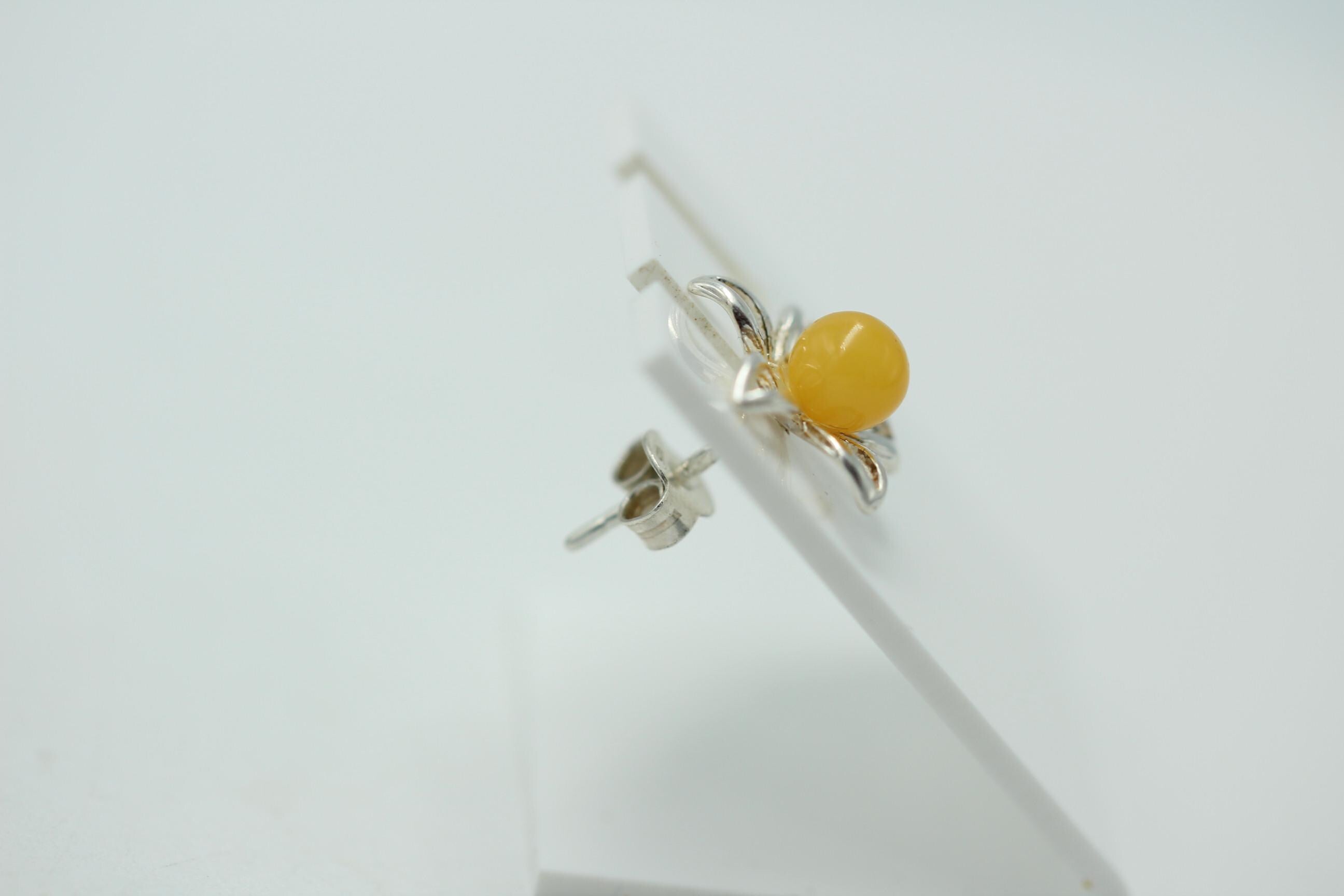 Bernsteinblume 925 Sterling Silber Ohrstecker Ohrring Silberblume mit Bernstein