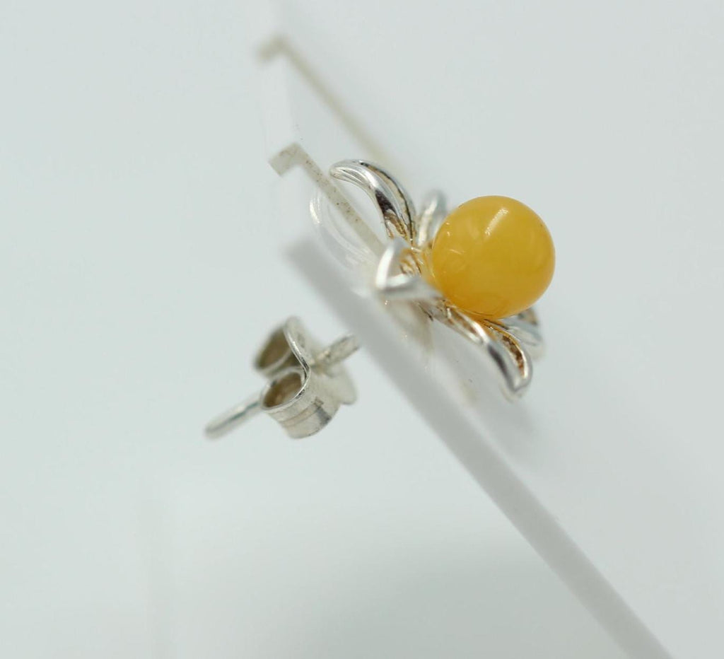 Bernsteinblume 925 Sterling Silber Ohrstecker Ohrring Silberblume mit Bernstein