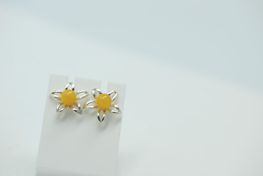 Bernsteinblume 925 Sterling Silber Ohrstecker Ohrring Silberblume mit Bernstein