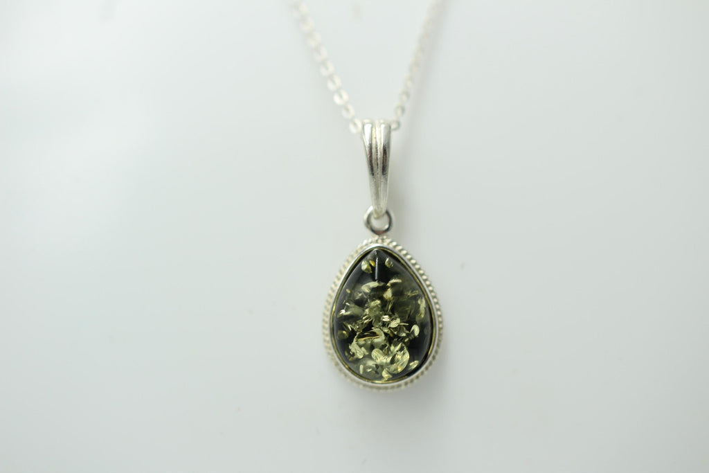 Bernsteinanhänger 925 Silber Anhänger grüner Bernstein Collier Kette Schmuck