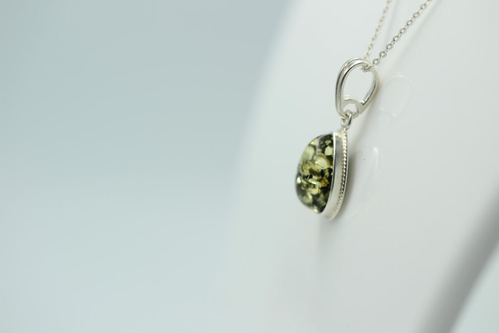 Bernsteinanhänger 925 Silber Anhänger grüner Bernstein Collier Kette Schmuck