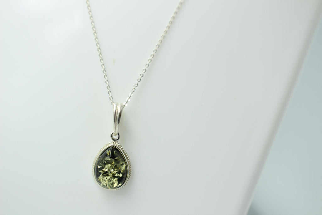 Bernsteinanhänger 925 Silber Anhänger grüner Bernstein Collier Kette Schmuck