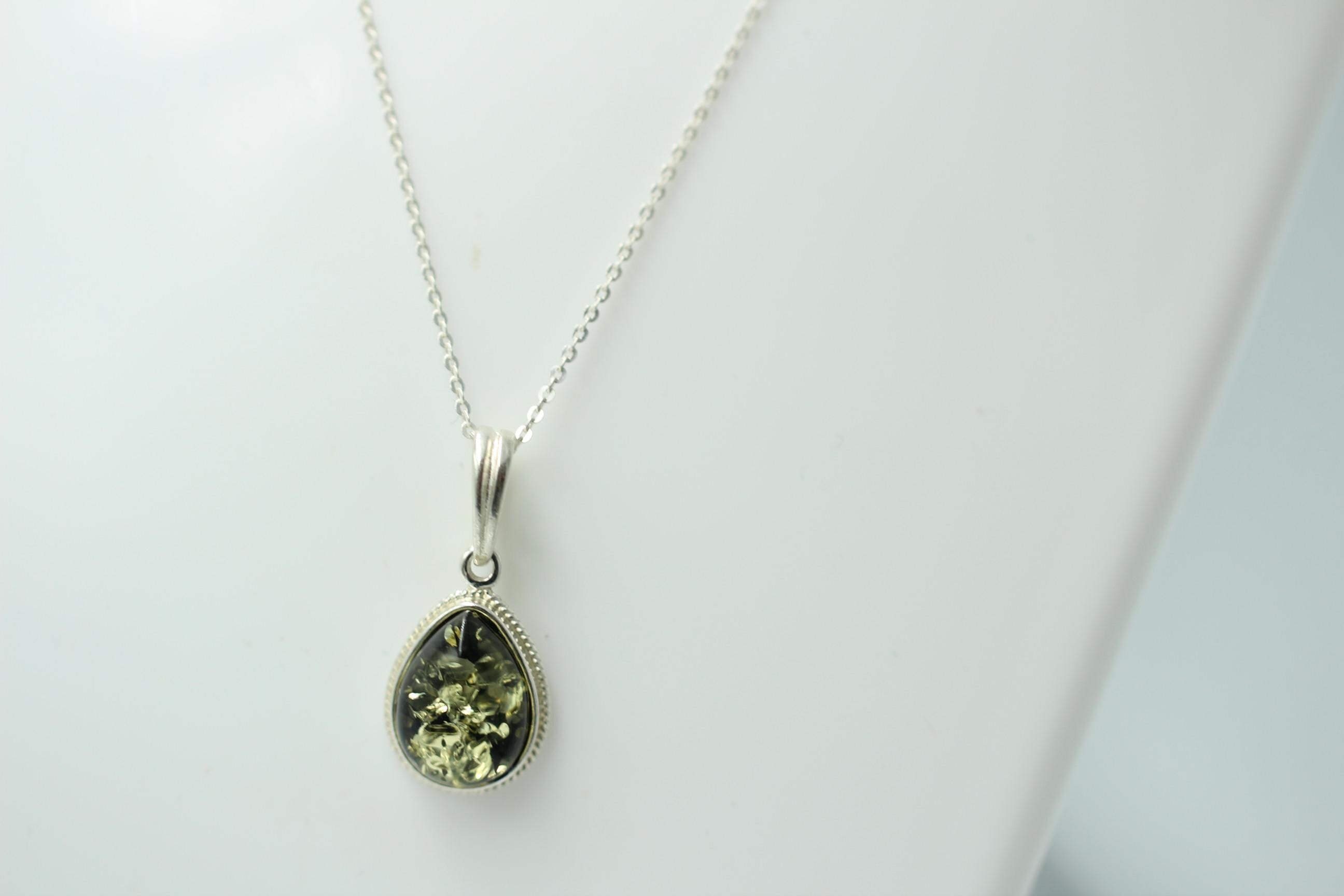 Bernsteinanhänger 925 Silber Anhänger grüner Bernstein Collier Kette Schmuck