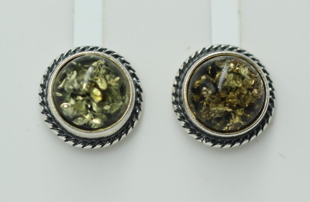 Edle grüne Bernstein Ohrstecker 925 Silber Ohrschmuck Bernstein Letland