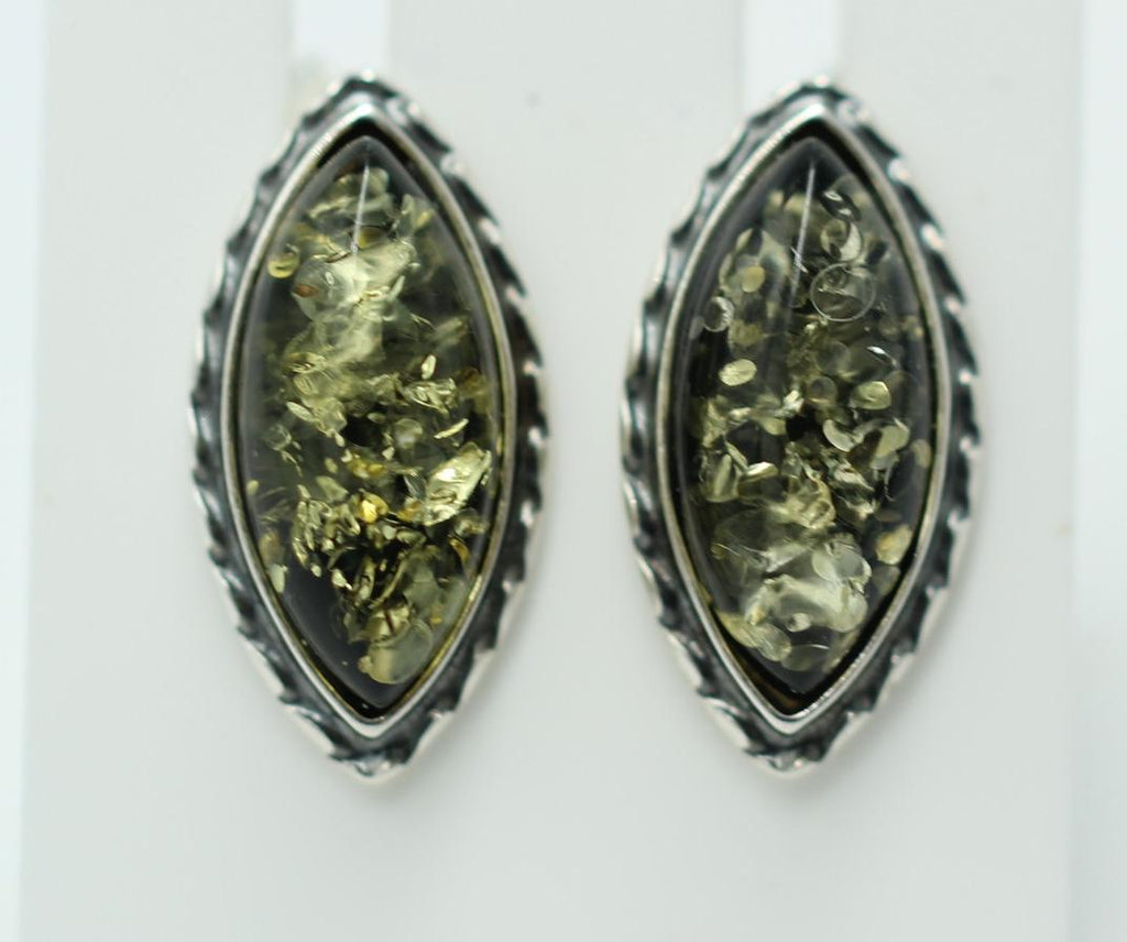 Bernstein Ohrstecker Marquise grün 925 Sterling Silber Bernsteinschmuck Top