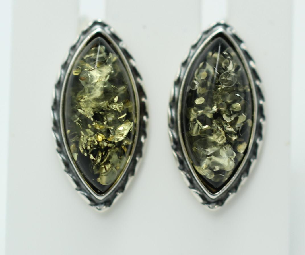 Bernstein Ohrstecker Marquise grün 925 Sterling Silber Bernsteinschmuck Top