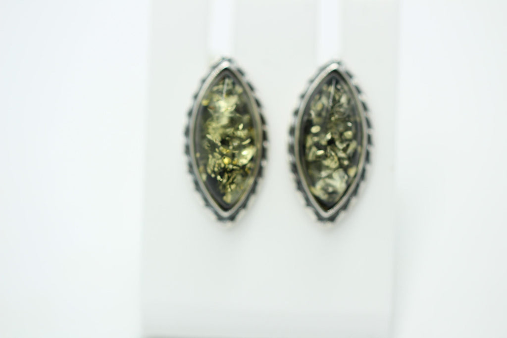 Bernstein Ohrstecker Marquise grün 925 Sterling Silber Bernsteinschmuck Top
