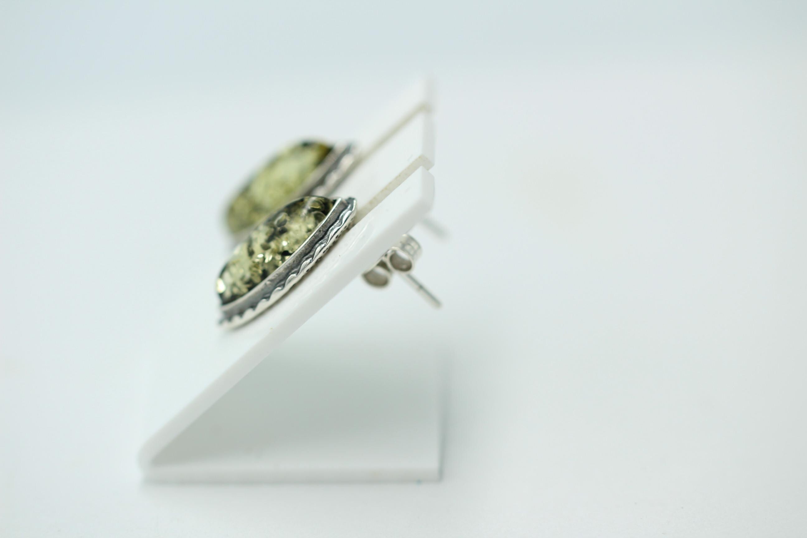 Bernstein Ohrstecker Marquise grün 925 Sterling Silber Bernsteinschmuck Top