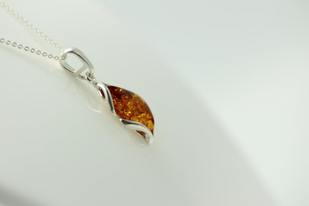 Design Bernstein Anhänger 925 Sterling Silber brauner Bernstein Collier Kette