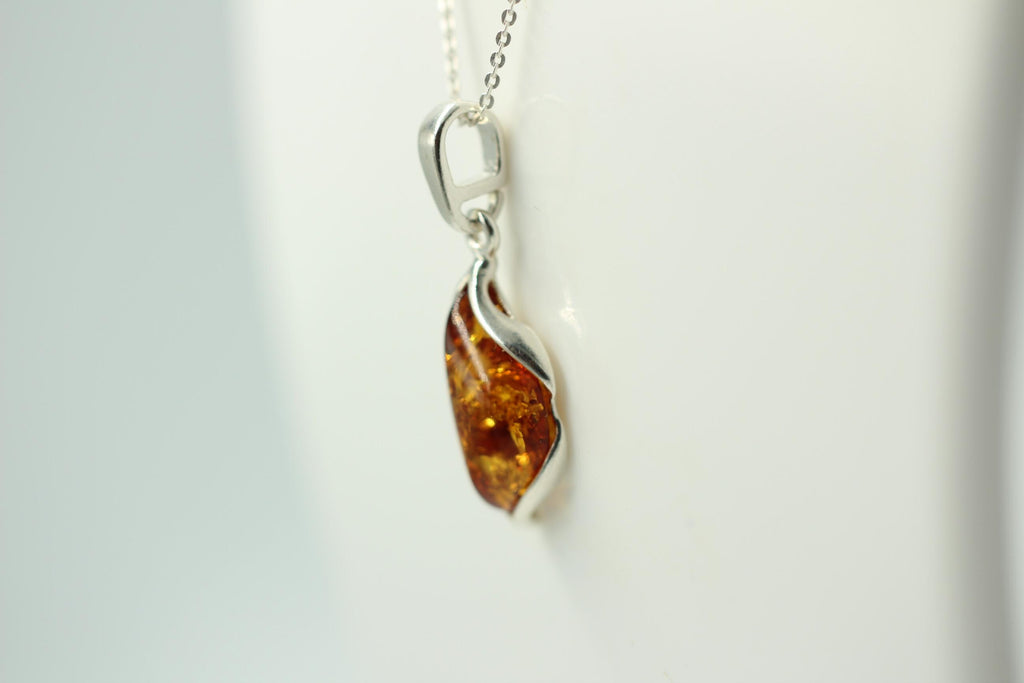 Design Bernstein Anhänger 925 Sterling Silber brauner Bernstein Collier Kette