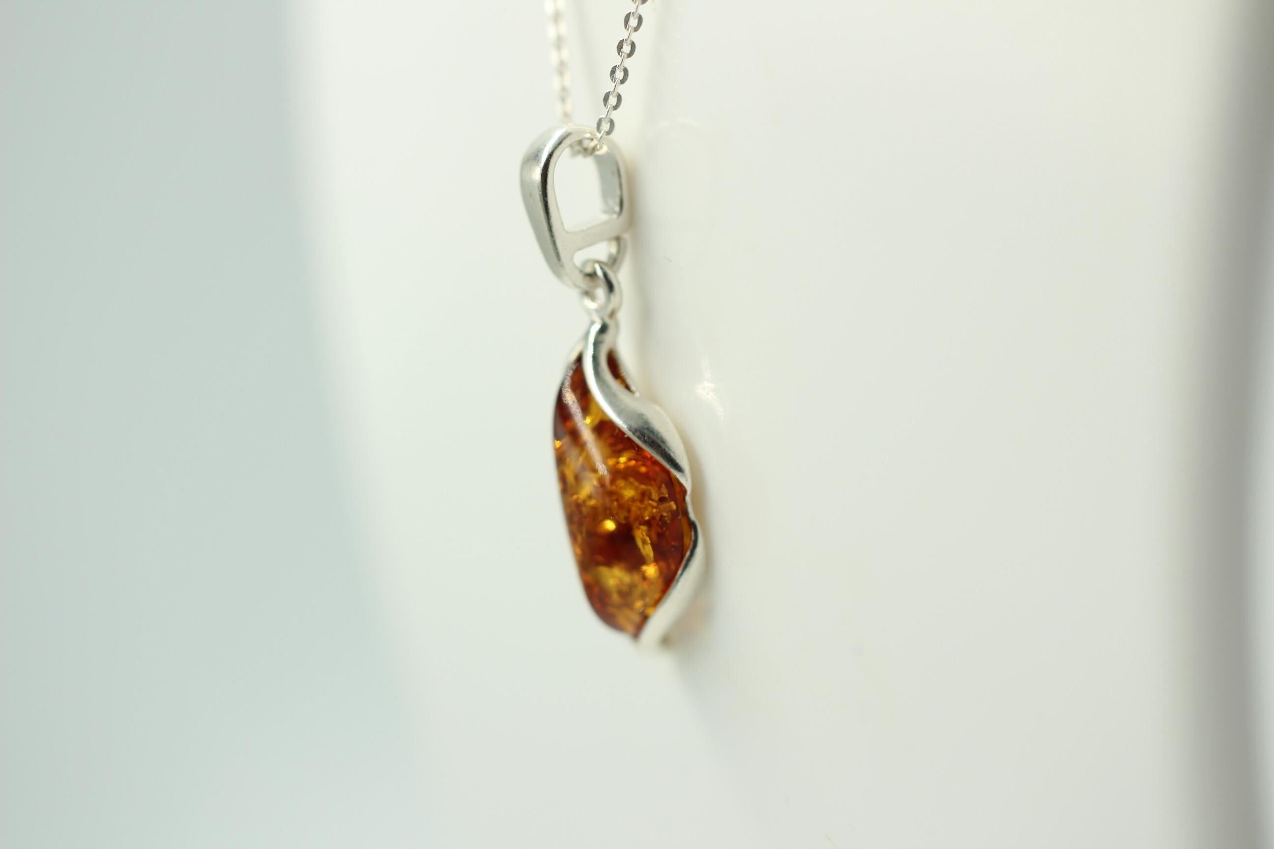 Design Bernstein Anhänger 925 Sterling Silber brauner Bernstein Collier Kette