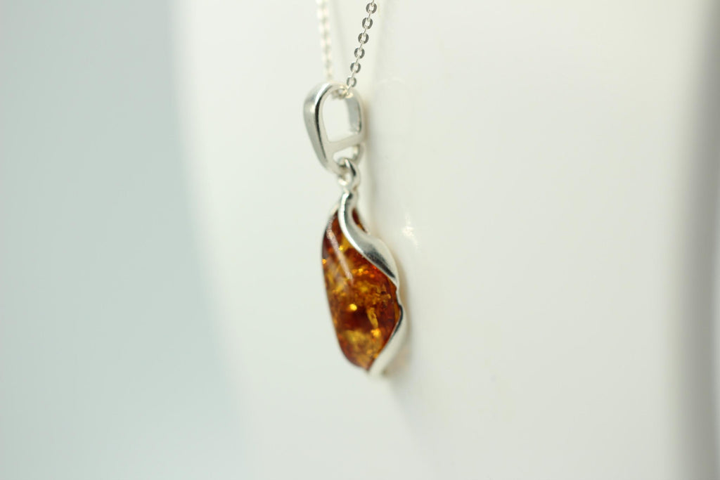 Design Bernstein Anhänger 925 Sterling Silber brauner Bernstein Collier Kette