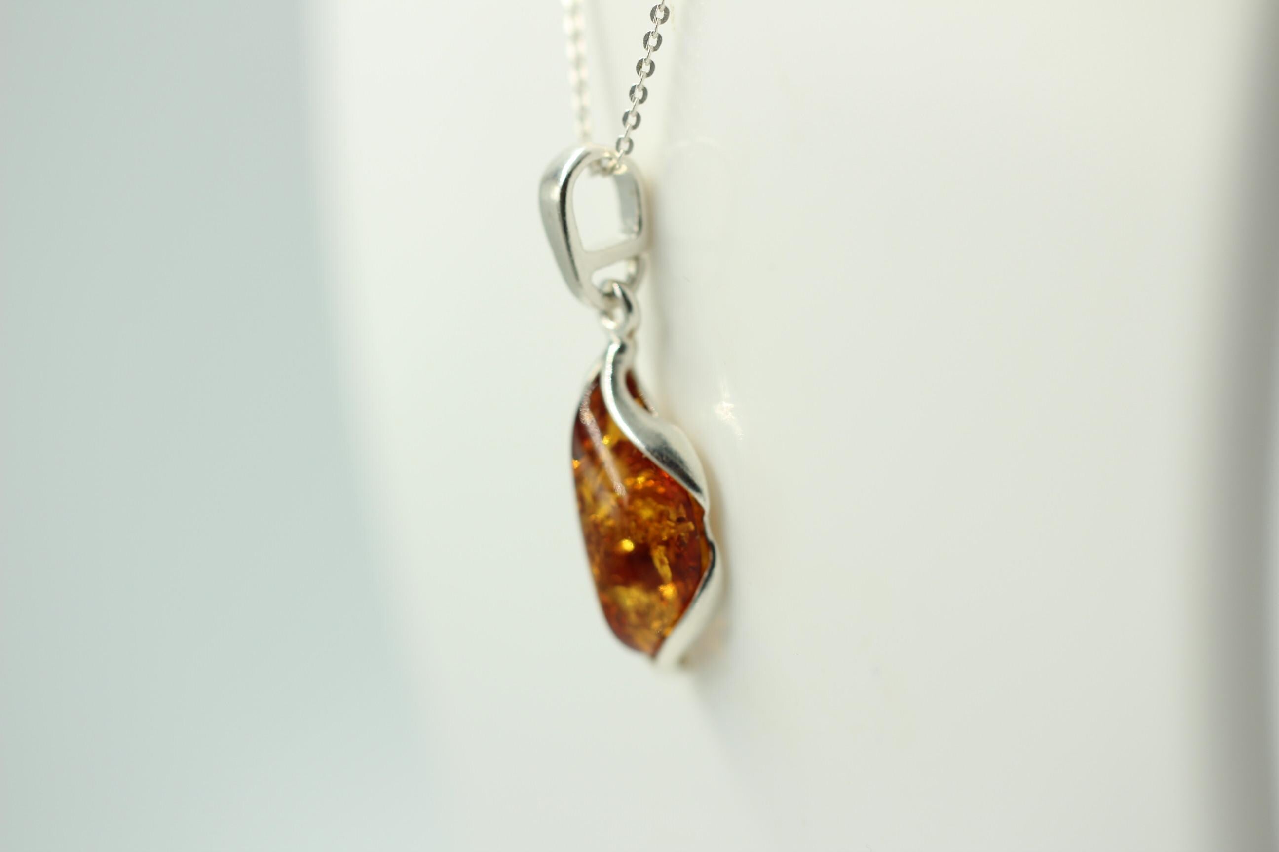 Design Bernstein Anhänger 925 Sterling Silber brauner Bernstein Collier Kette