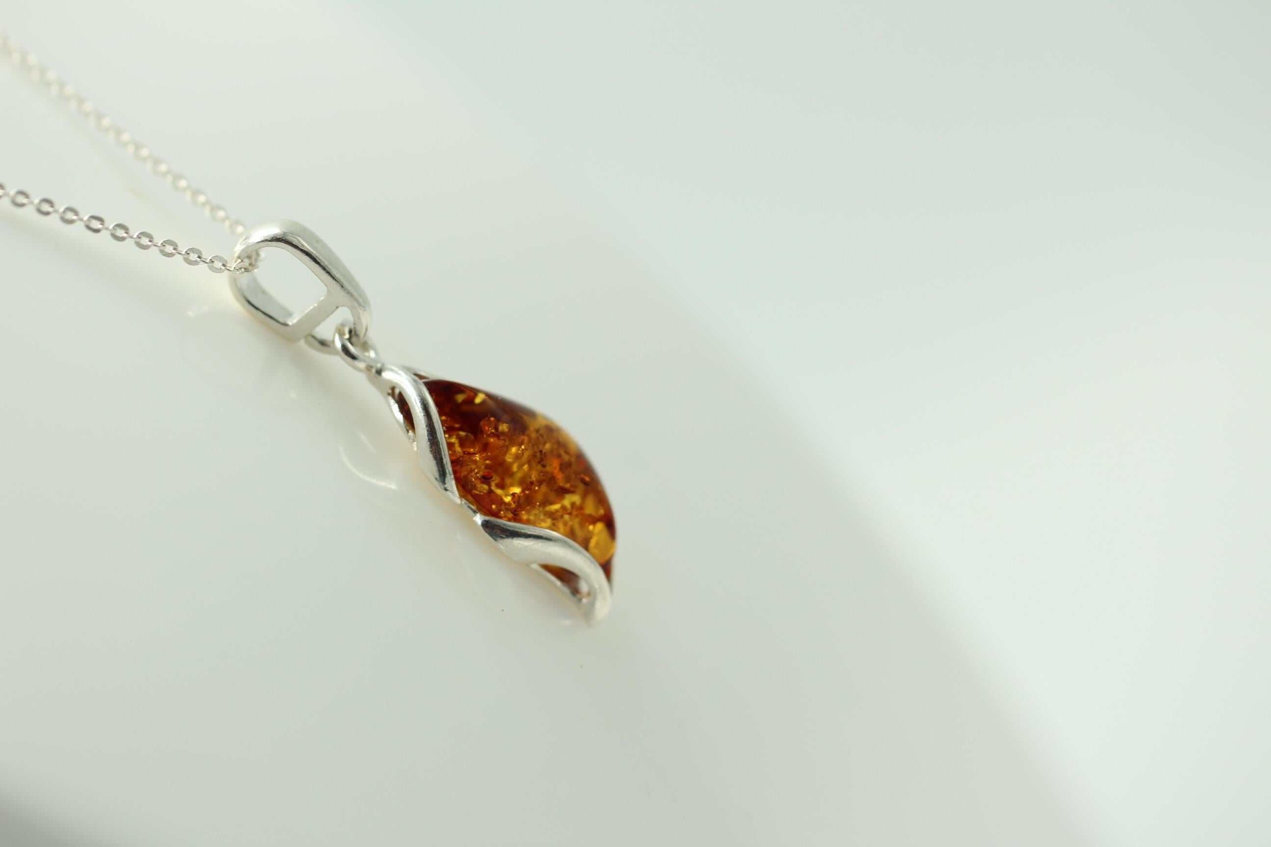 Design Bernstein Anhänger 925 Sterling Silber brauner Bernstein Collier Kette
