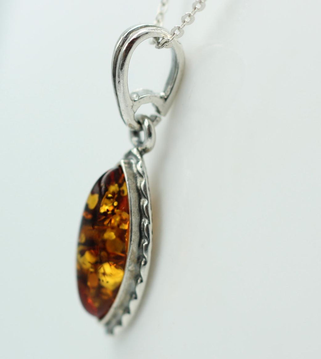 brauner Bernstein Anhänger 925 Sterlingsilber Collier Kette Bernsteinschmuck