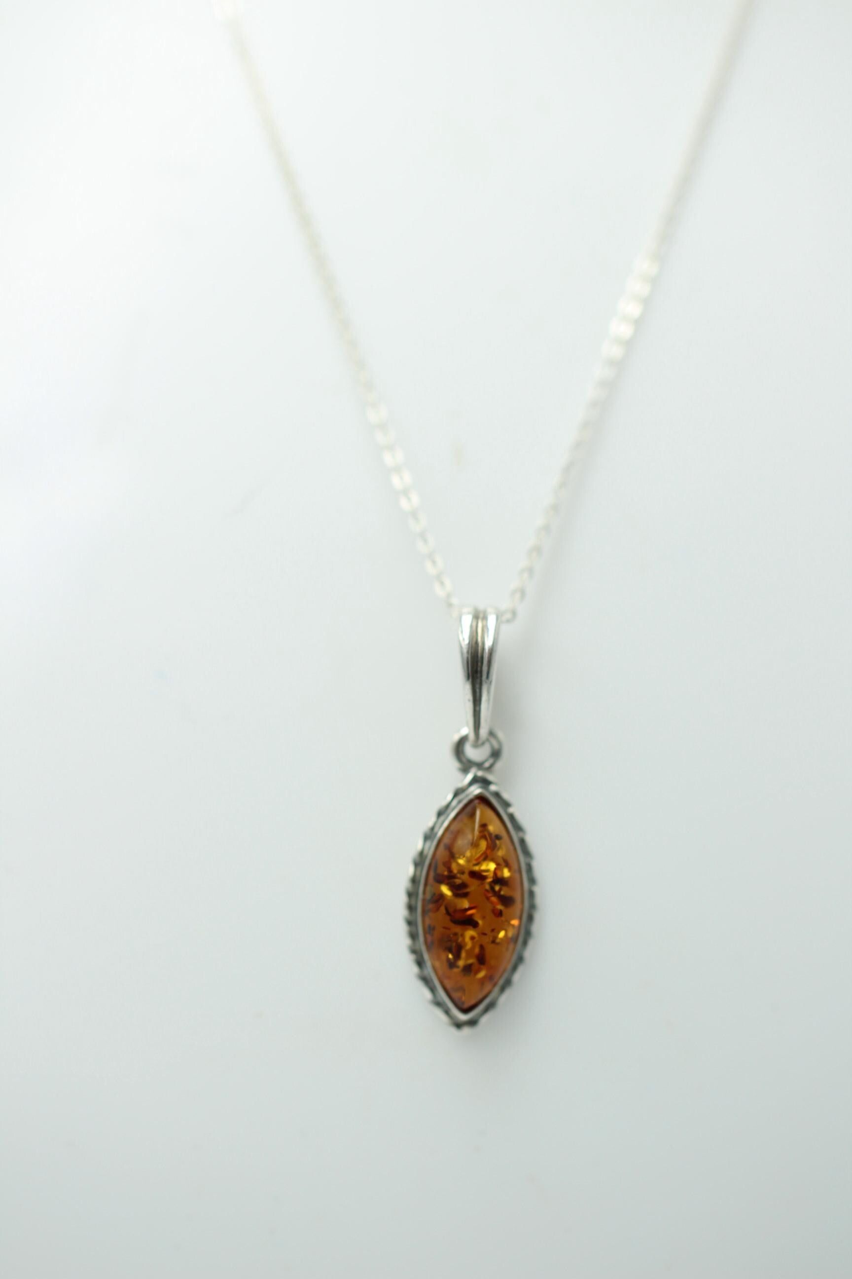 brauner Bernstein Anhänger 925 Sterlingsilber Collier Kette Bernsteinschmuck