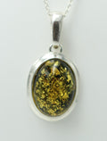 grüner Bernstein Design Anhänger 925 Silber Collier Kette Bernsteinanhänger Top