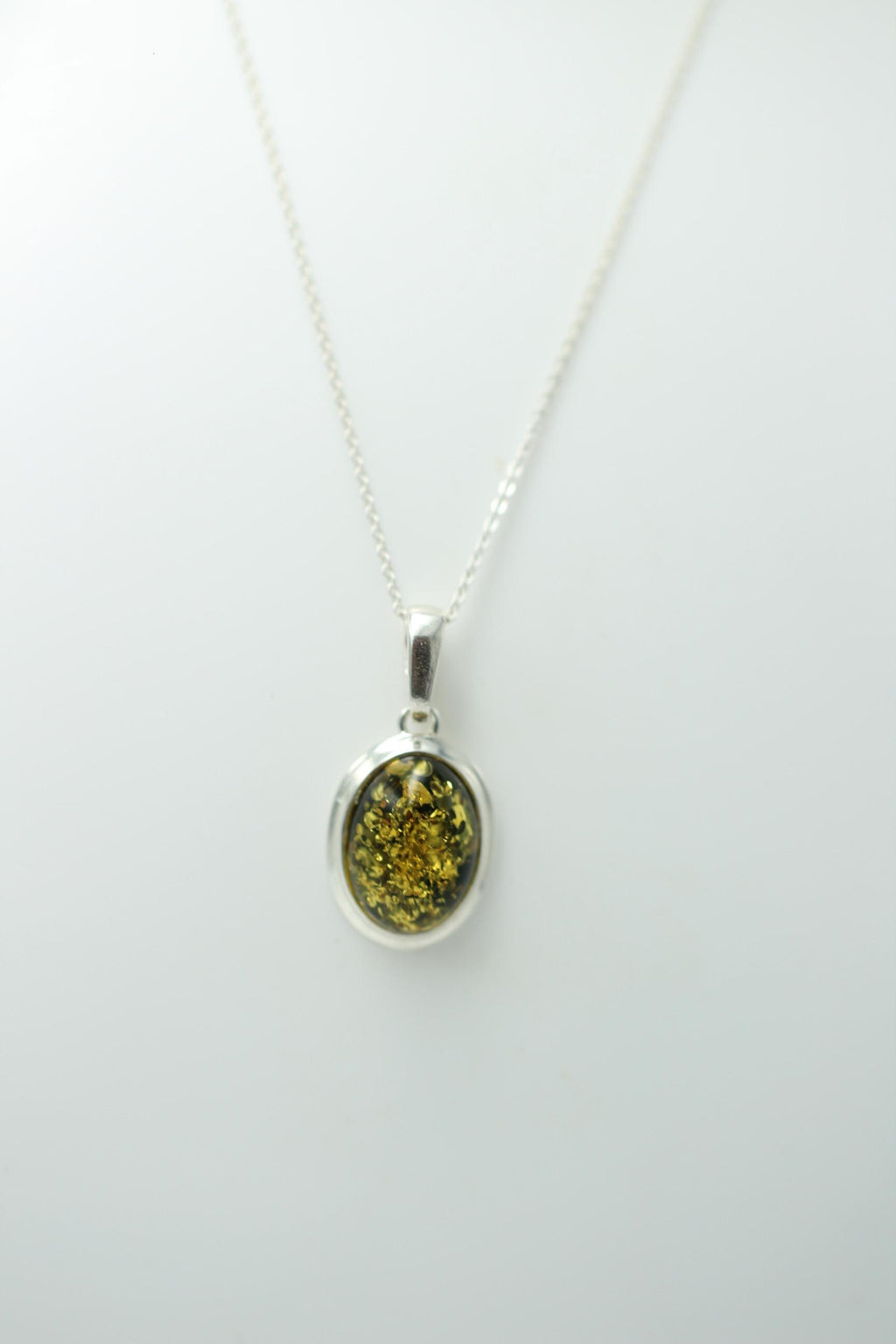 grüner Bernstein Design Anhänger 925 Silber Collier Kette Bernsteinanhänger Top