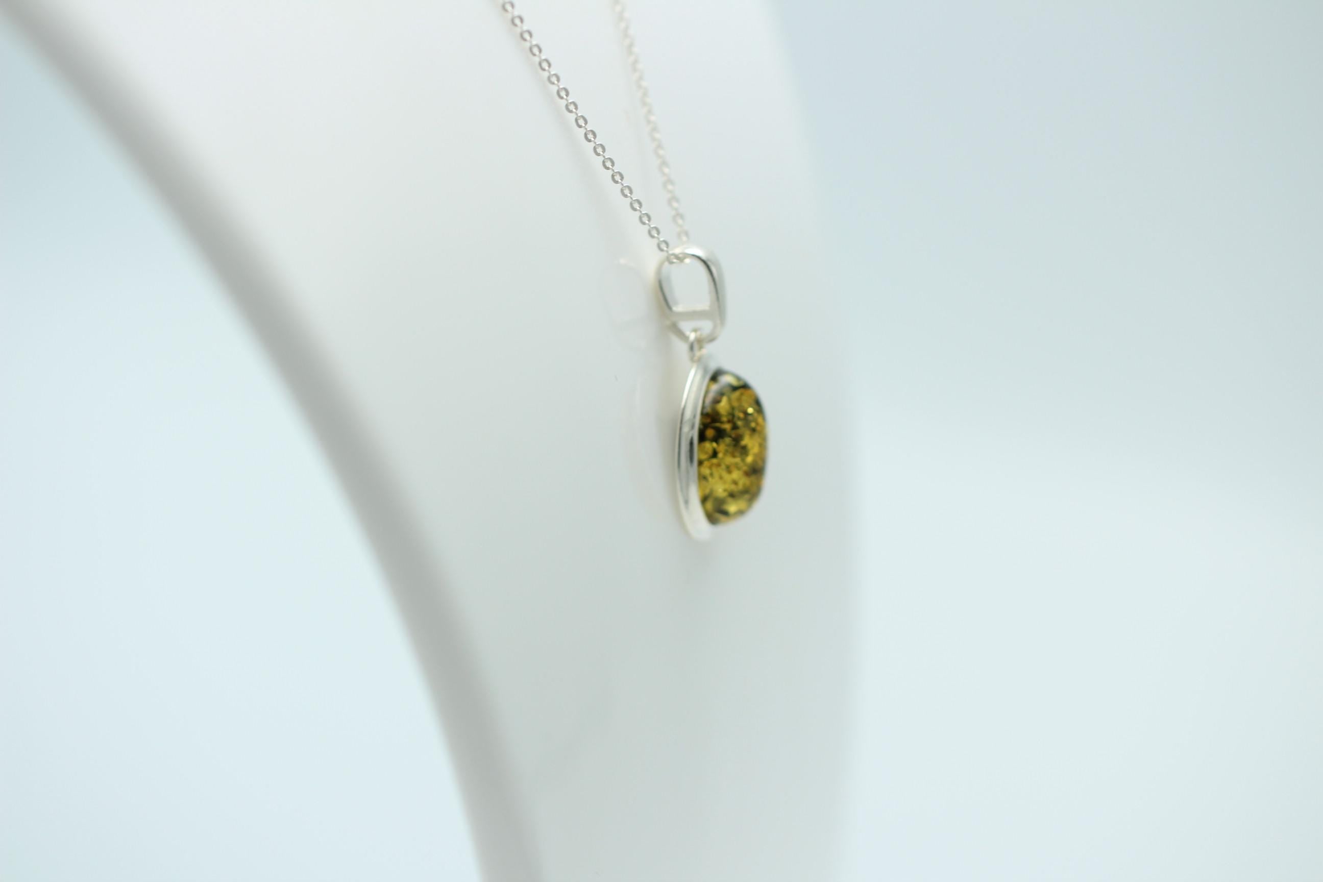 grüner Bernstein Design Anhänger 925 Silber Collier Kette Bernsteinanhänger Top