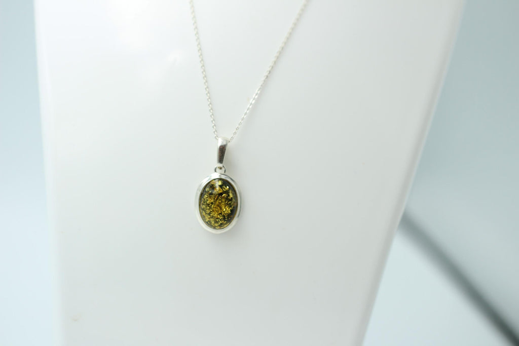 grüner Bernstein Design Anhänger 925 Silber Collier Kette Bernsteinanhänger Top