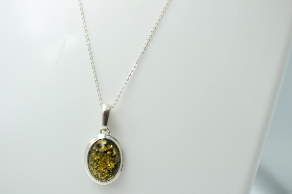grüner Bernstein Design Anhänger 925 Silber Collier Kette Bernsteinanhänger Top