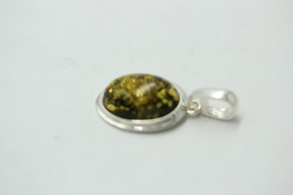 grüner Bernstein Design Anhänger 925 Silber Collier Kette Bernsteinanhänger Top