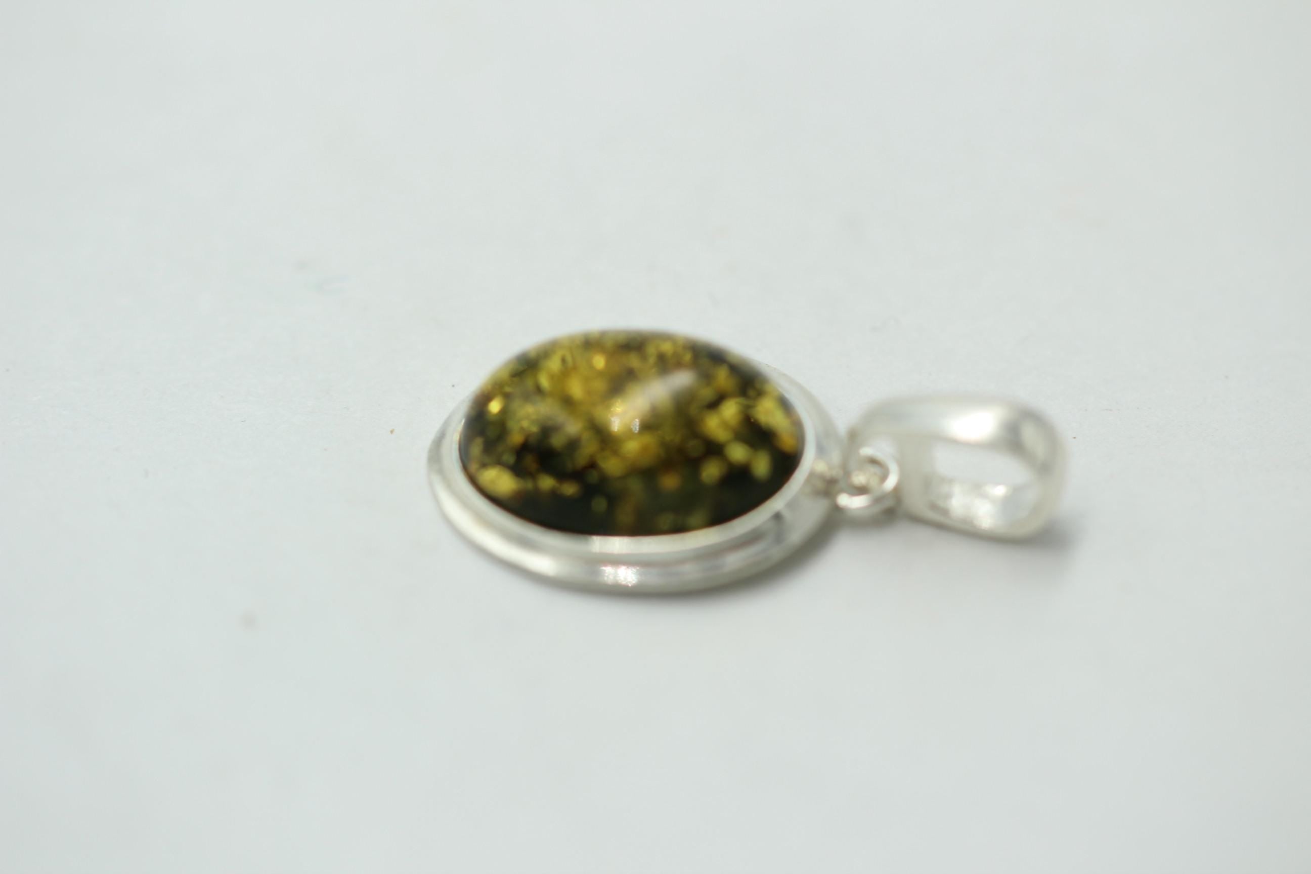 grüner Bernstein Design Anhänger 925 Silber Collier Kette Bernsteinanhänger Top