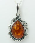 Jugendstil Design Bernsteinanhänger 925 Silber Collier Kette Bernstein