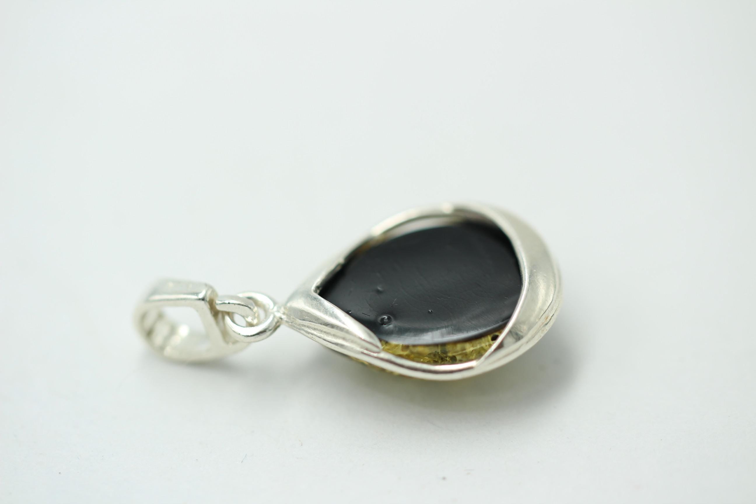 Bernsteinanhänger 925 Silber Anhänger grüner Bernstein Collier Kette Schmuck