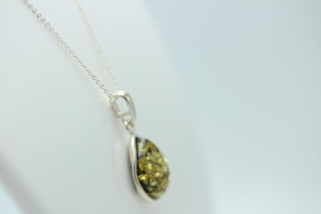 Bernsteinanhänger 925 Silber Anhänger grüner Bernstein Collier Kette Schmuck
