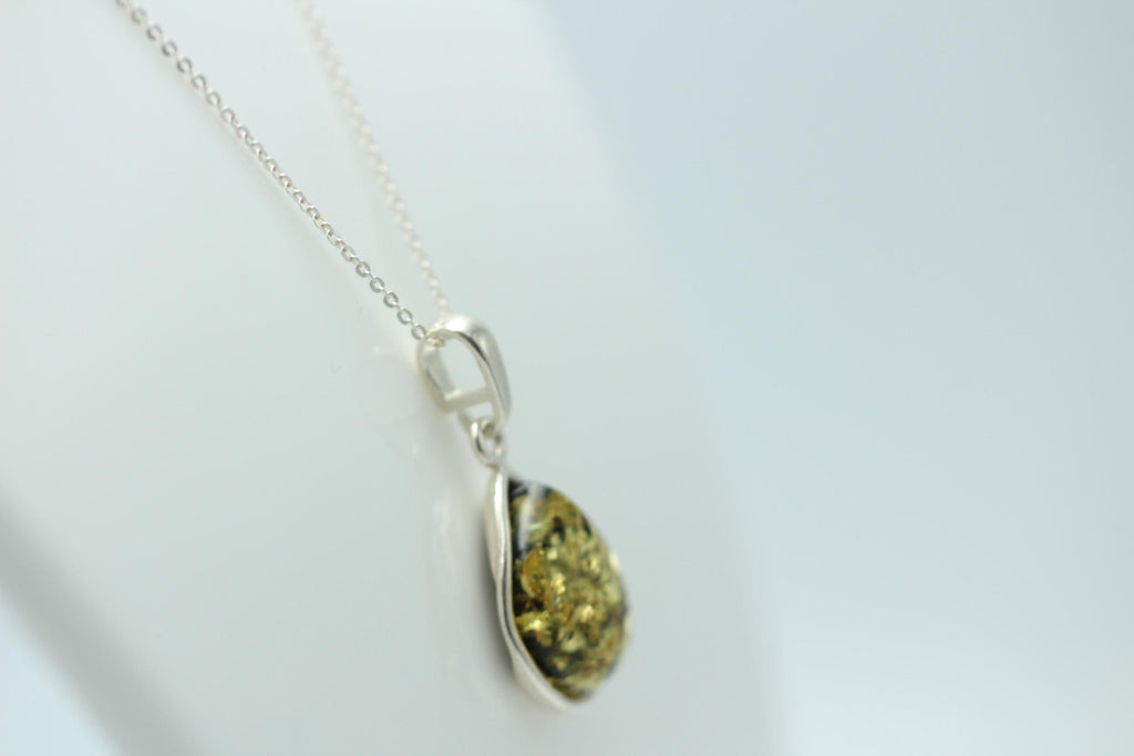 Bernsteinanhänger 925 Silber Anhänger grüner Bernstein Collier Kette Schmuck