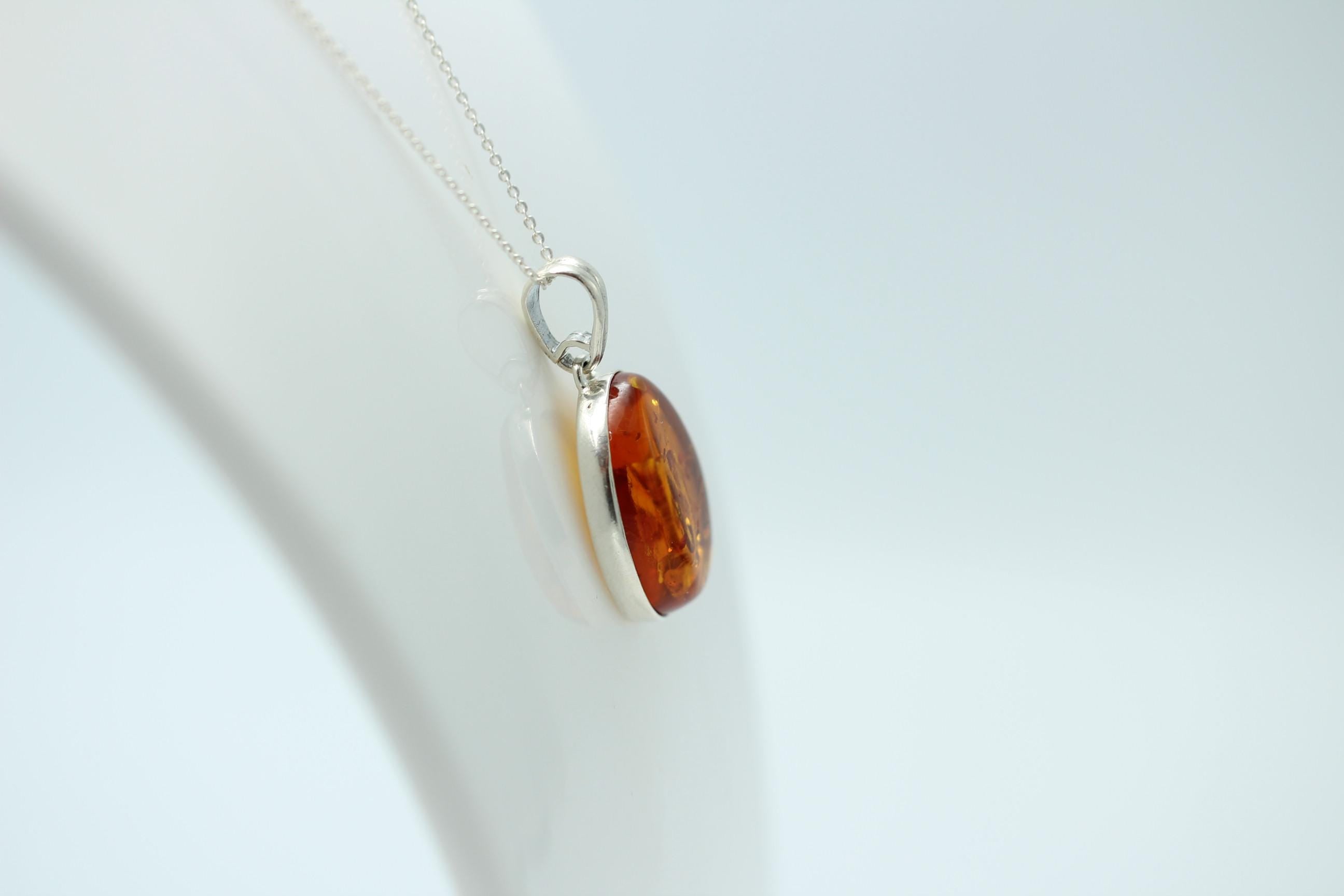 großer Bernstein Design Anhänger 925 Silber Collier Kette Bernsteinanhänger Top