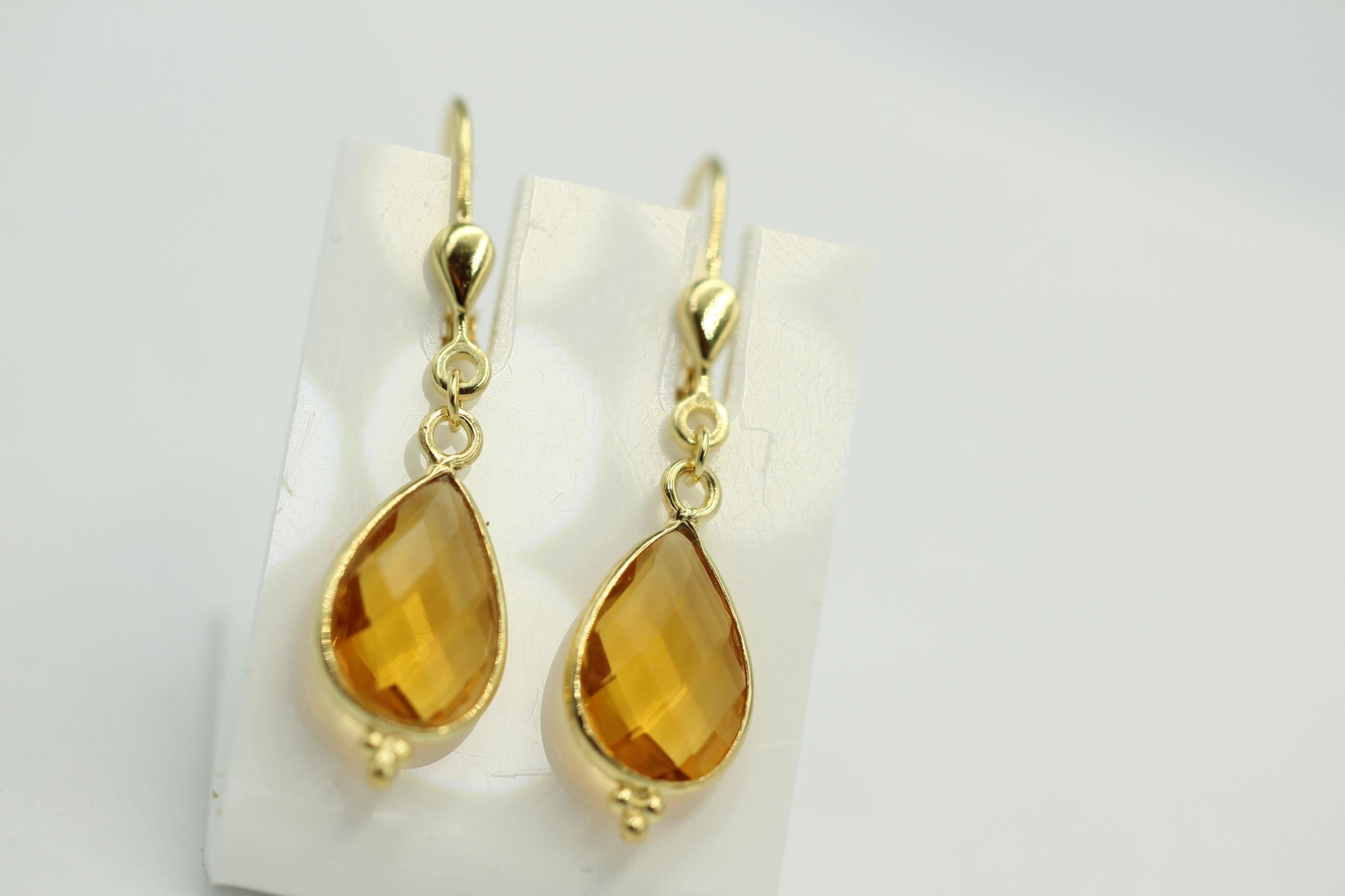 Edle 3,6 Carat gelbe Quarz Ohrhänger 925 Silber vergoldet Edelsteinschmuck