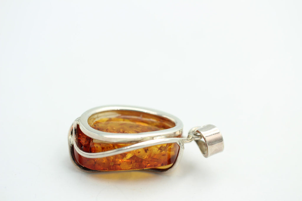großer Bernstein Anhänger 925 Silber goldbrauner Bernstein Designschmuck