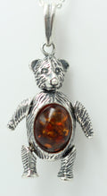 Design Bär 925 Silber mit Bernstein beweglich und platisch Bärenkette Collier