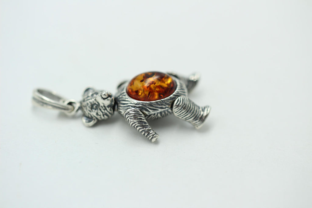 Design Bär 925 Silber mit Bernstein beweglich und platisch Bärenkette Collier