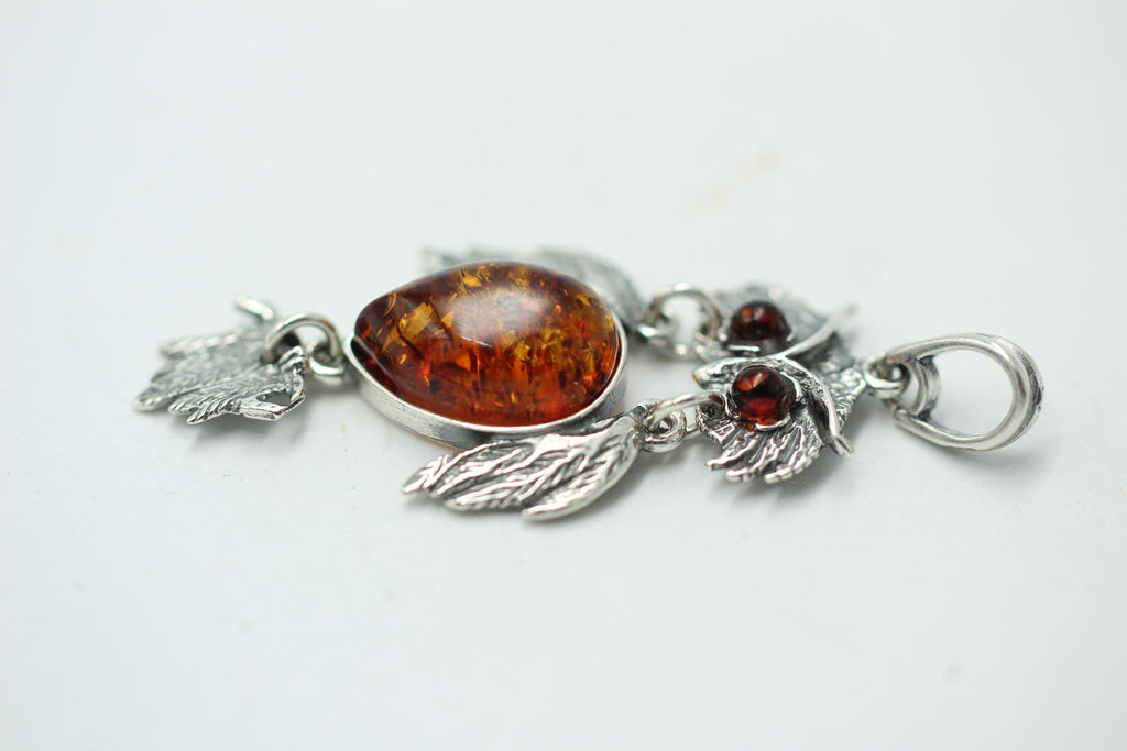 beweglicher Eulen Anhänger Bernstein in 925 Sterling Silber Collier Kette