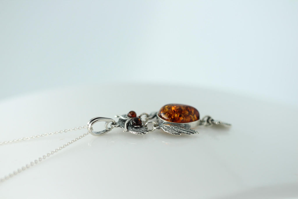 beweglicher Eulen Anhänger Bernstein in 925 Sterling Silber Collier Kette