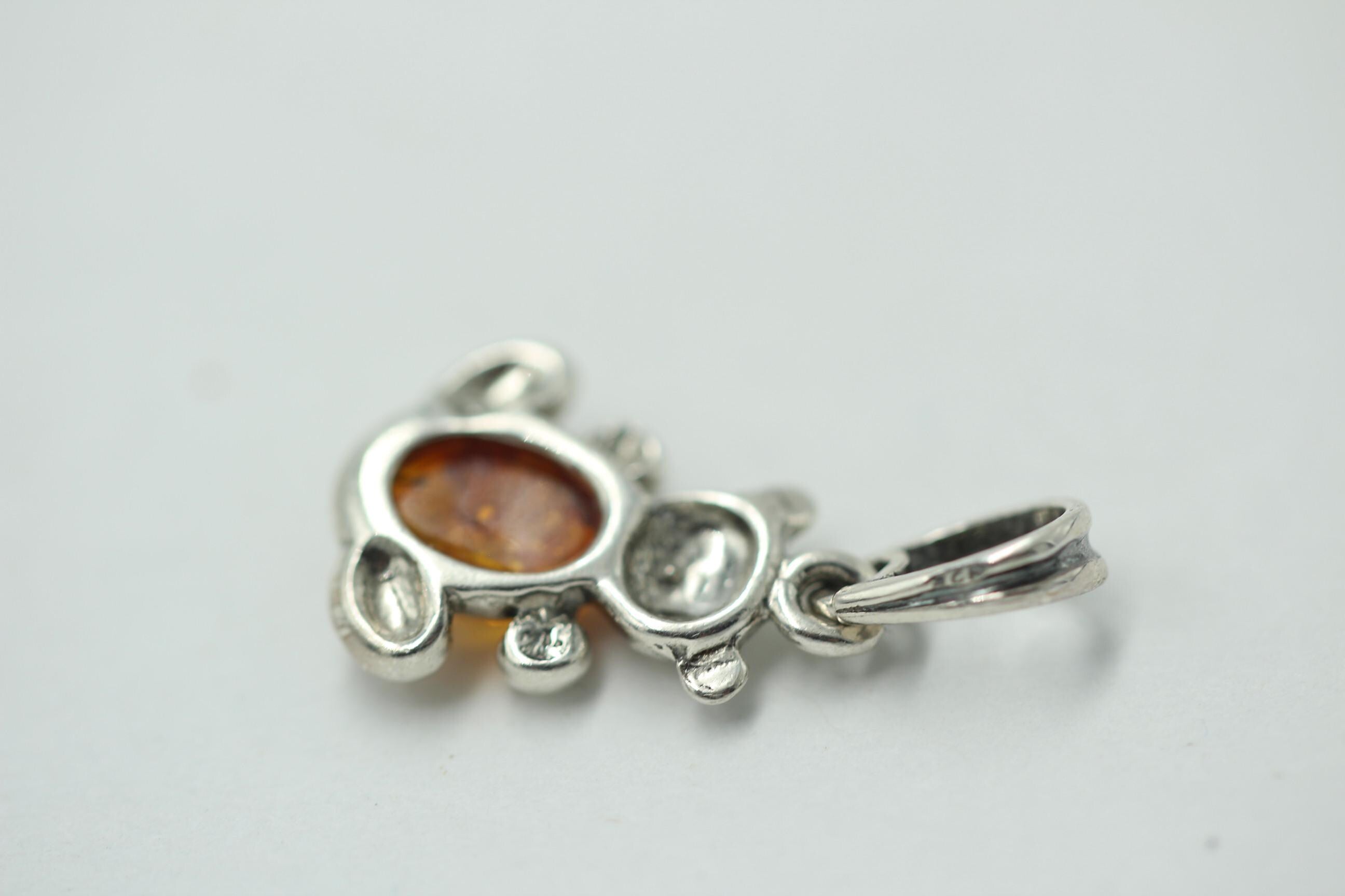 Bärenanhänger 925 Silber Bernstein Bär Anhänger Collier Kette Kinderschmuck