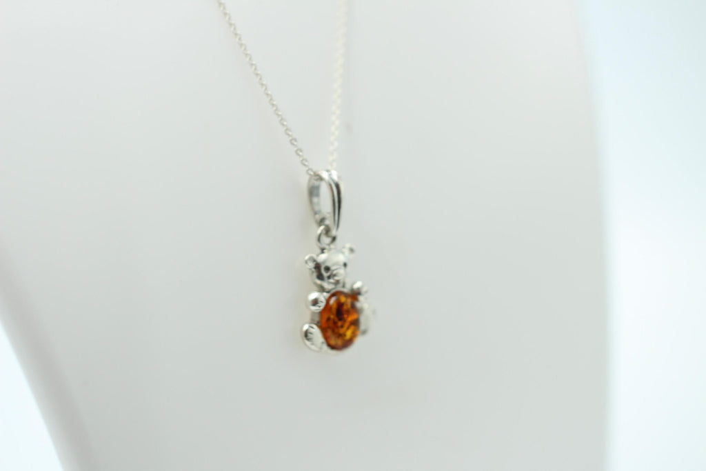 Bärenanhänger 925 Silber Bernstein Bär Anhänger Collier Kette Kinderschmuck