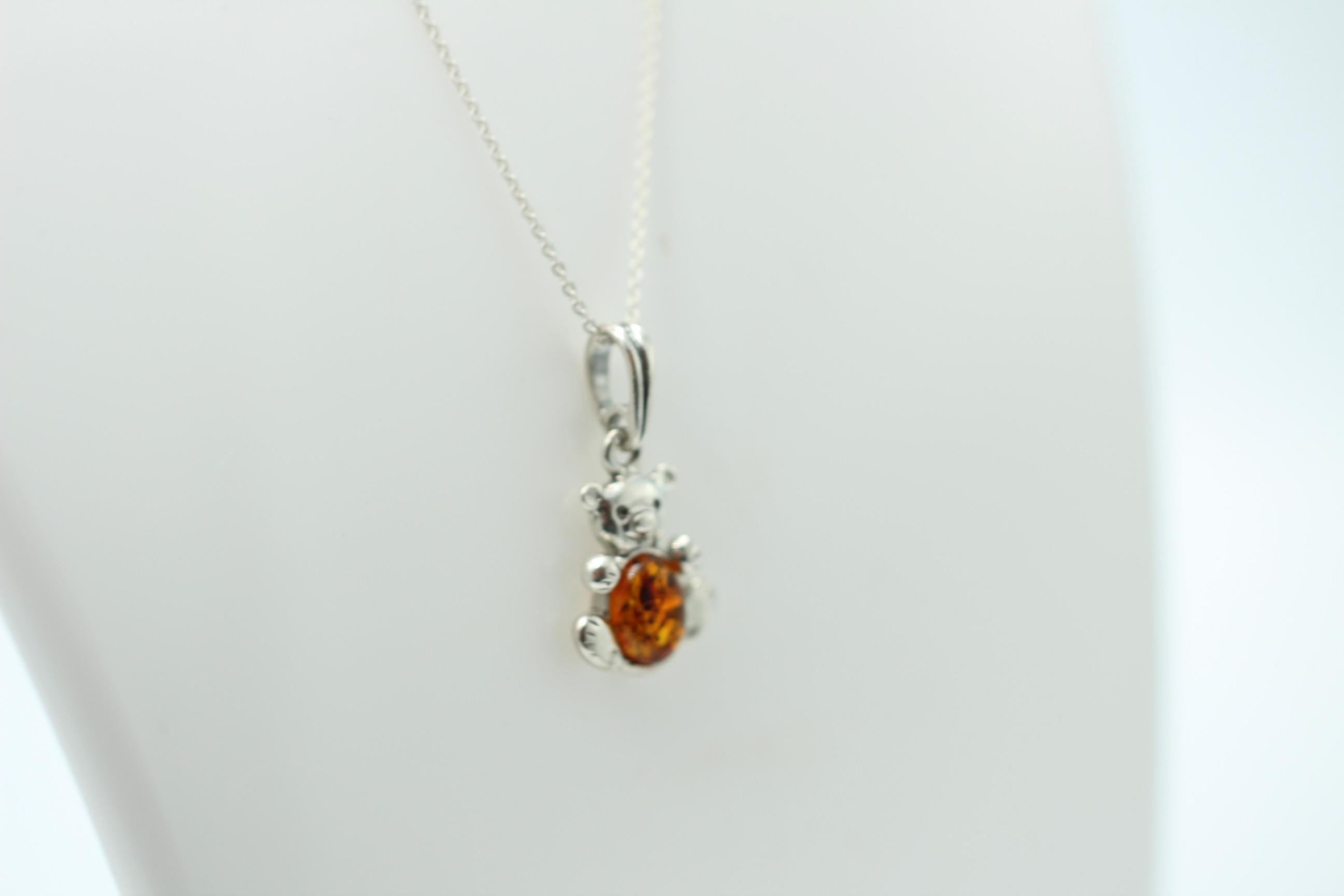 Bärenanhänger 925 Silber Bernstein Bär Anhänger Collier Kette Kinderschmuck