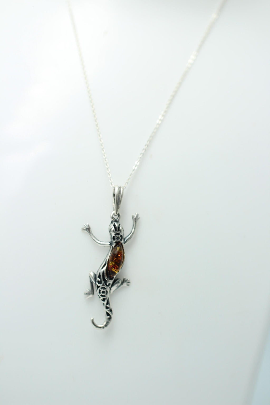 Echsen Anhänger Bernstein 925 Silber Collier Kette Tieranhänger Echse Anhänger