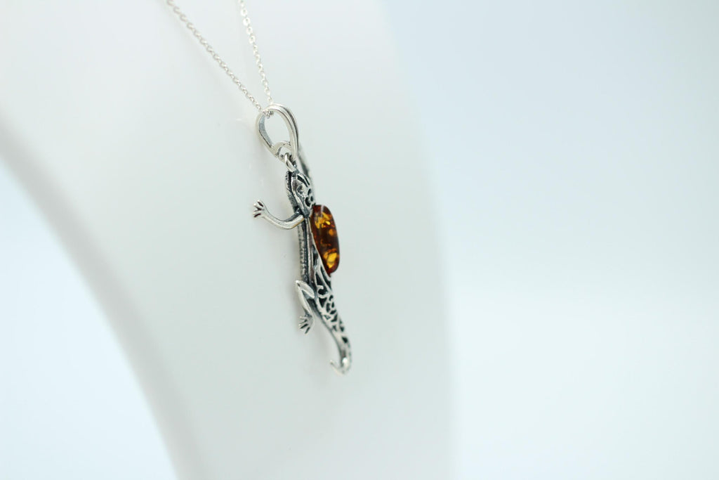 Echsen Anhänger Bernstein 925 Silber Collier Kette Tieranhänger Echse Anhänger