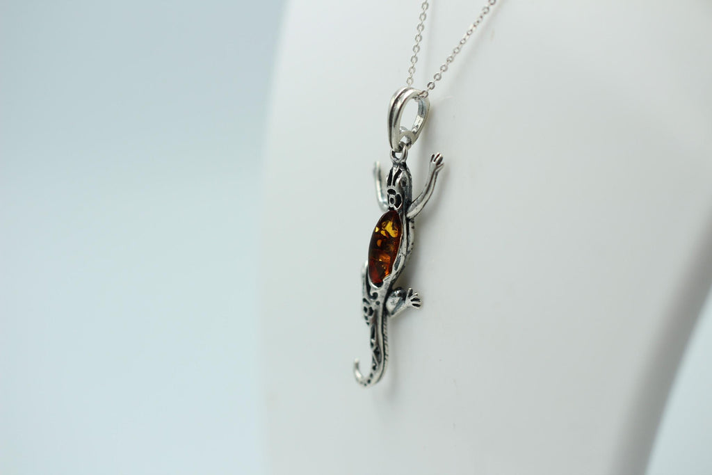 Echsen Anhänger Bernstein 925 Silber Collier Kette Tieranhänger Echse Anhänger