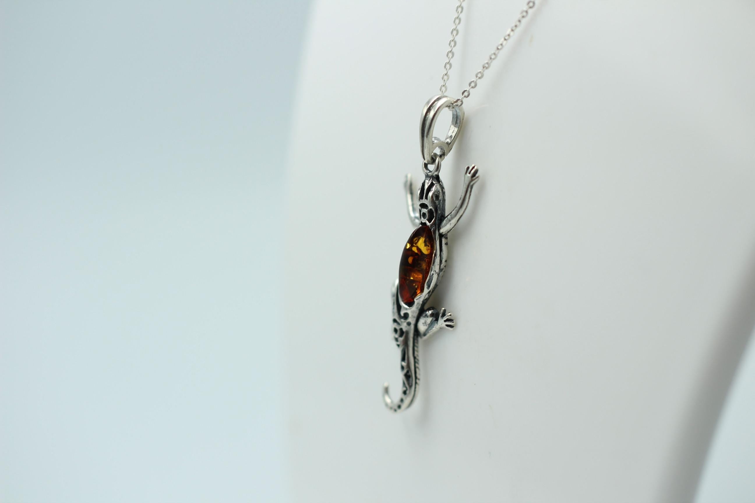 Echsen Anhänger Bernstein 925 Silber Collier Kette Tieranhänger Echse Anhänger