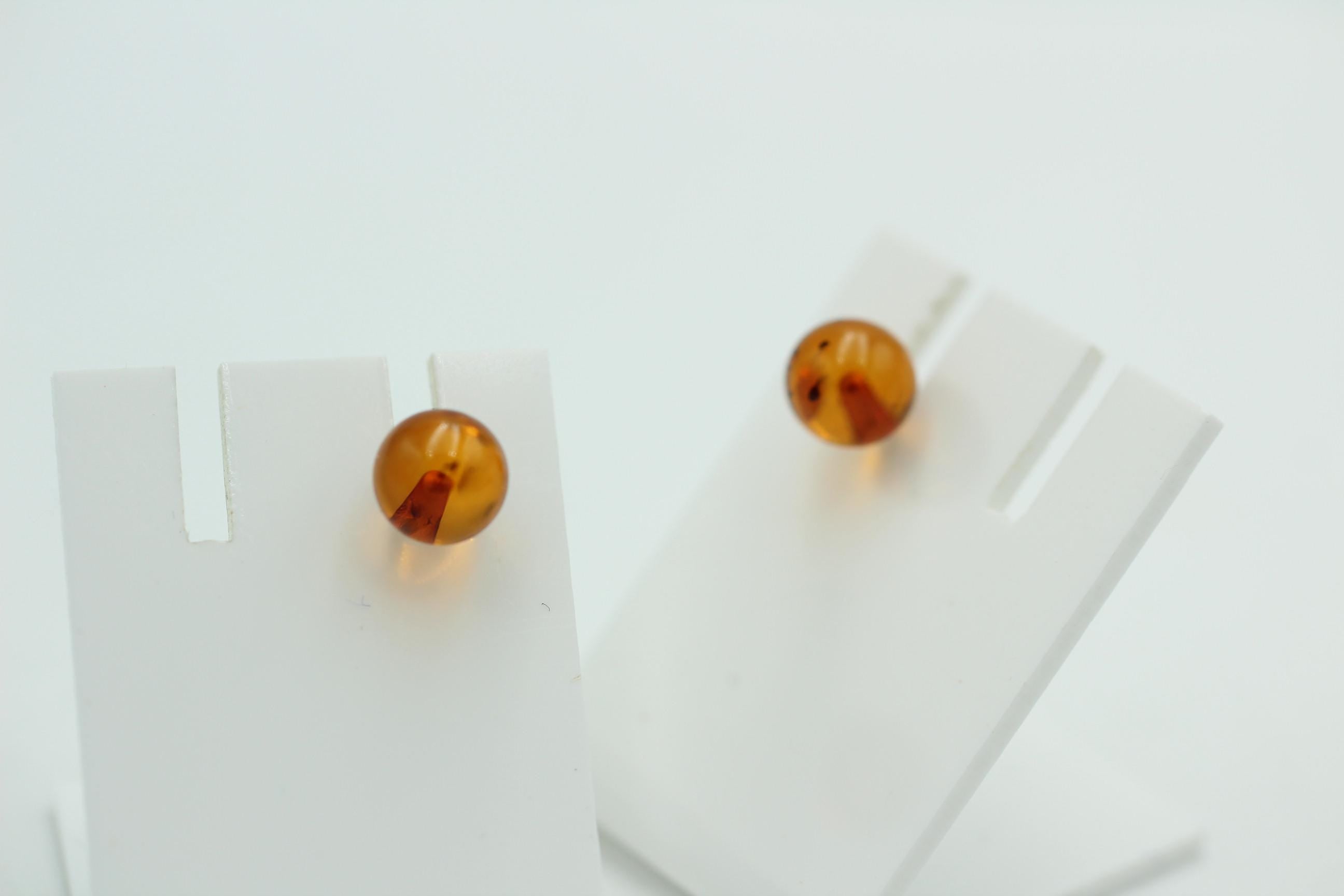 Bernstein Ohrstecker braun 925 Silber Kugelohrstecker Unisex 7 mm