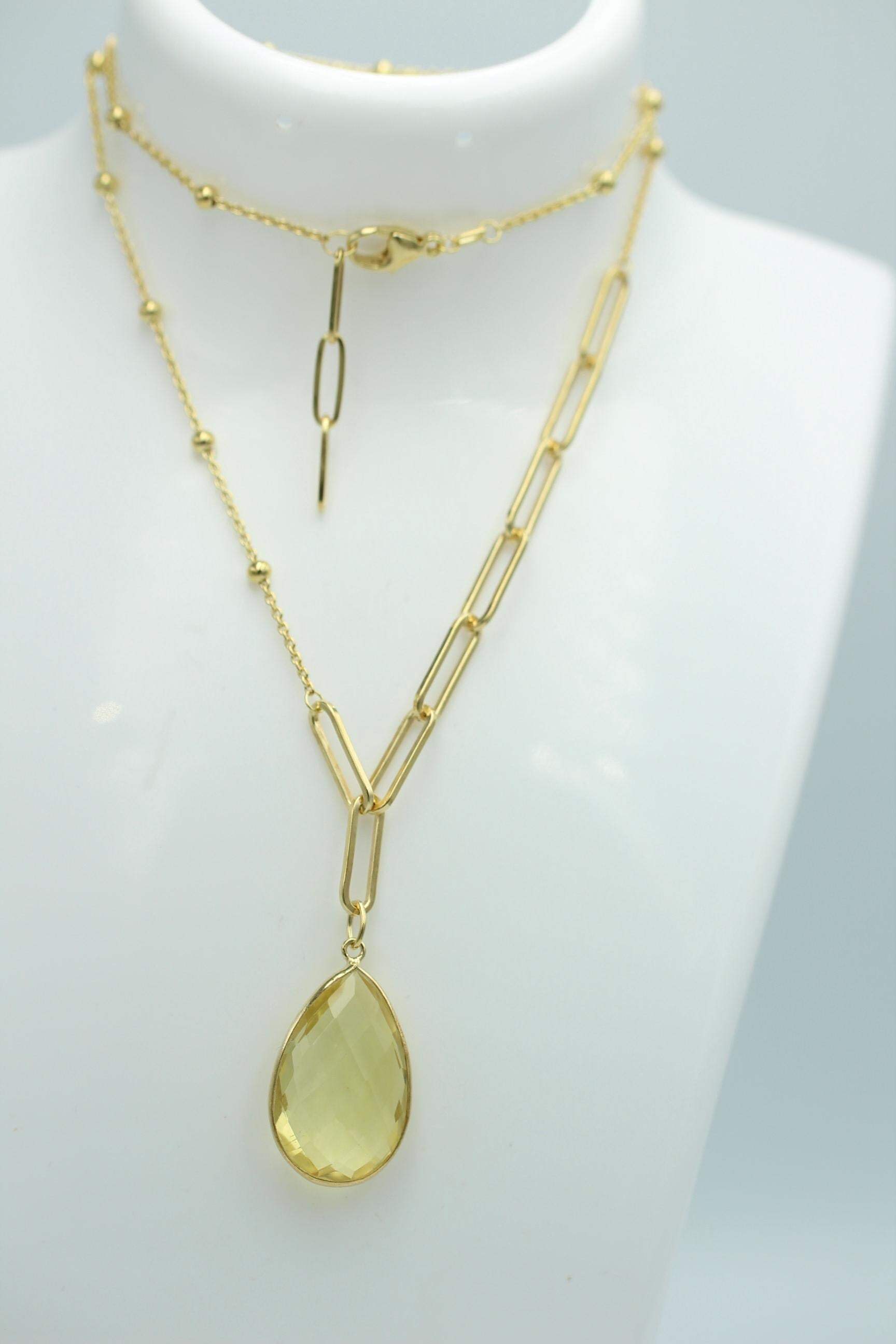 11,5 Carat Lemonquarz Silber 925 vergoldet Collier Kette Top Edel Limonenquarz