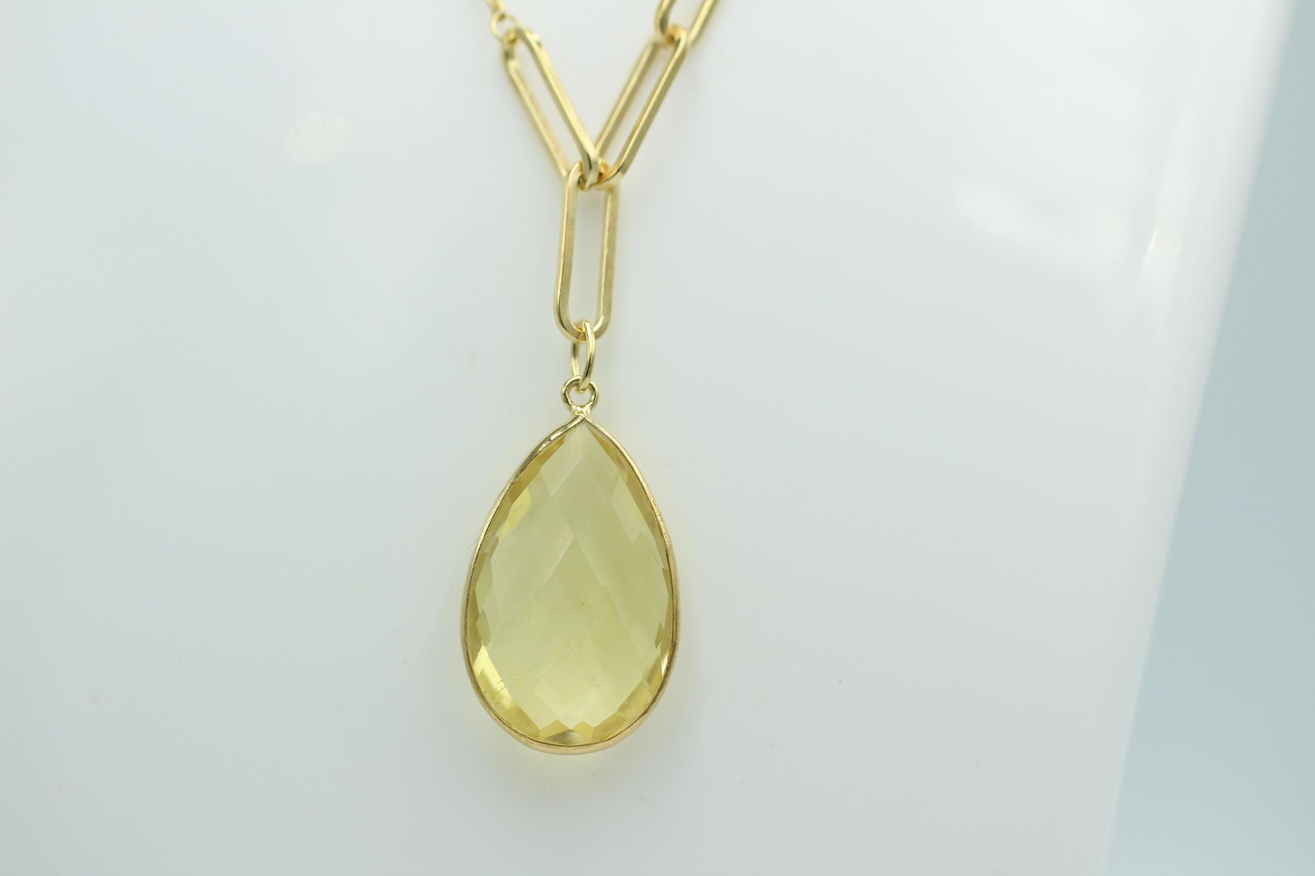 11,5 Carat Lemonquarz Silber 925 vergoldet Collier Kette Top Edel Limonenquarz